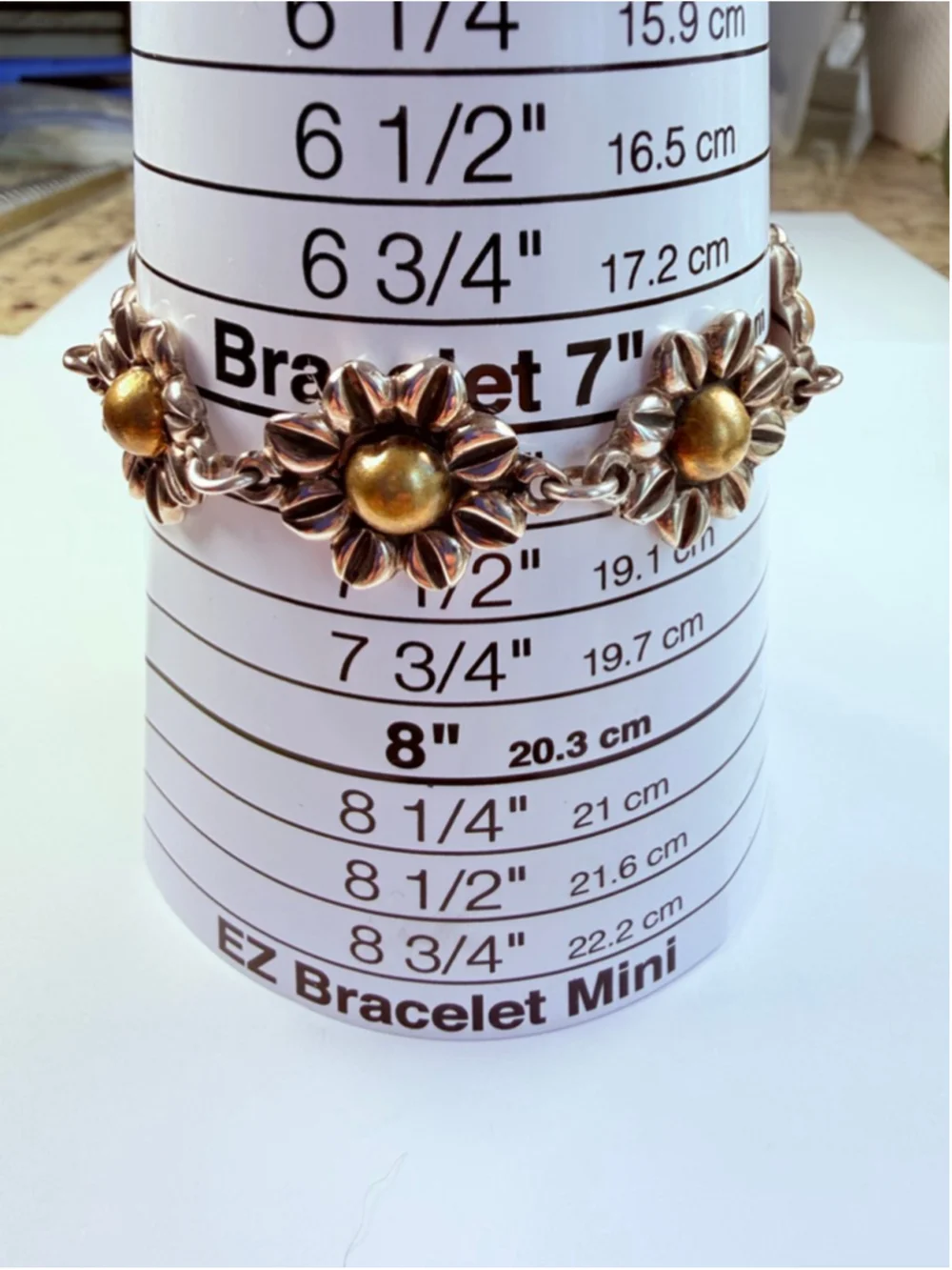 Taxco Retro Daisy Flower Floral Link Brass & Sterling Silver 925 Bracelet Mexico - Picture 5 of 6